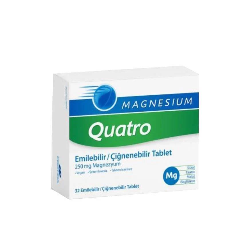 Quatro Magnesium Quatro 32 Chewable Tablets - Magnesium for Dietary Needs, Relieves Deficiency, Easy - Vitamin & Supplement