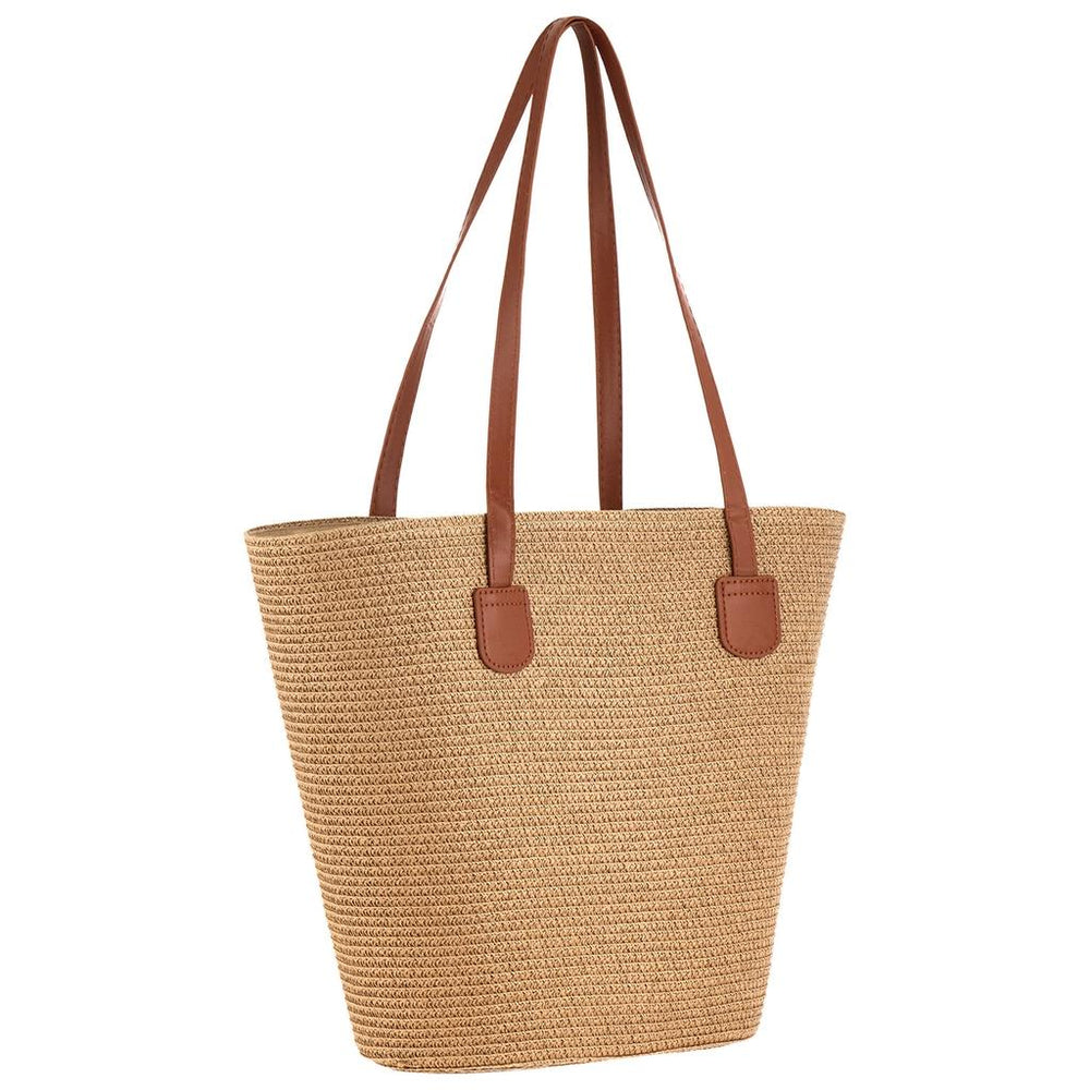 Eklips Beige Straw Beach Bag for Summer Travel