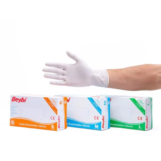 Beybi Powdered Latex Examination Gloves for Hygiene 100 Count