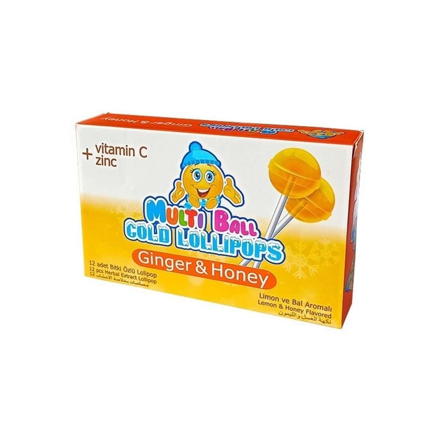 Multiball Cold Ginger Honey & Lemon Lollipops 12 Count