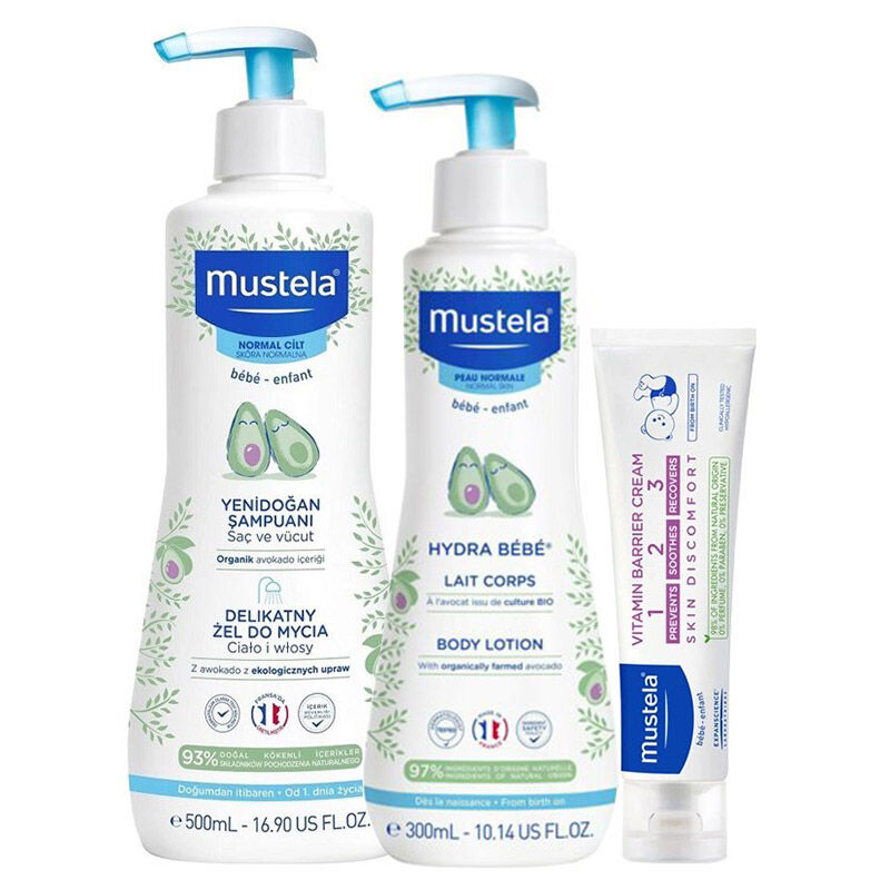 Mustela Baby Care Set with Cleansing Gel, Lotion & Barrier Cream
