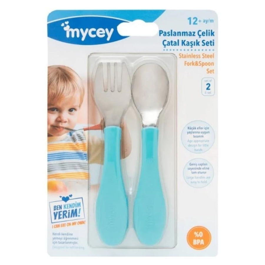 Mycey Stainless Steel Fork and Spoon Set Blue 2 Pieces