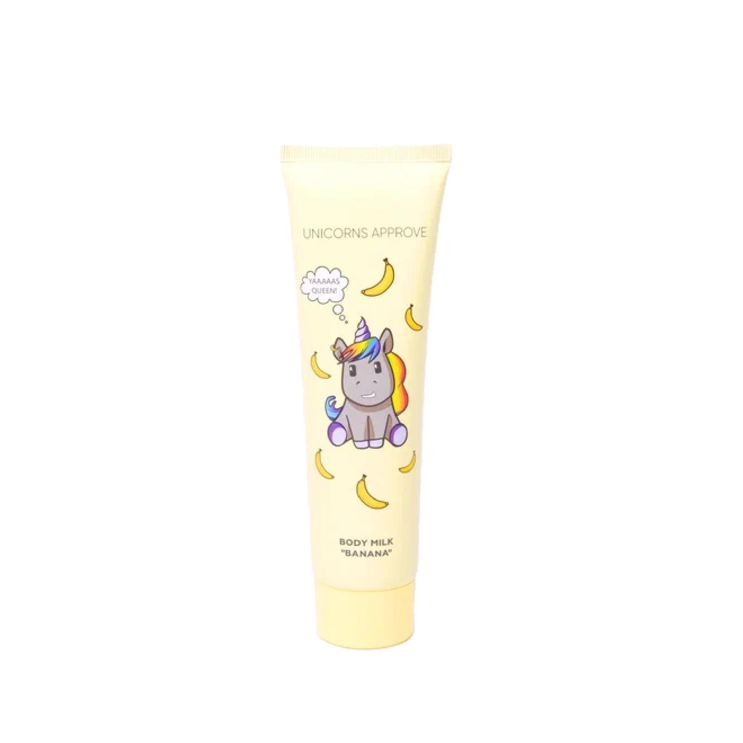 Soda Unicorn Banana Body Care Milk - Moisturizing, 5.07 fl oz Soda Unicorn Banana Body Milk - Moisturizing & Softening body care milk, banana scented body care, moisturizing body milk, Soda Unicorn body care, body moisturizer, skin hydration, banana fragrance, body lotion, skincare routine, dry skin relief, skin nourishment, cosmetic products