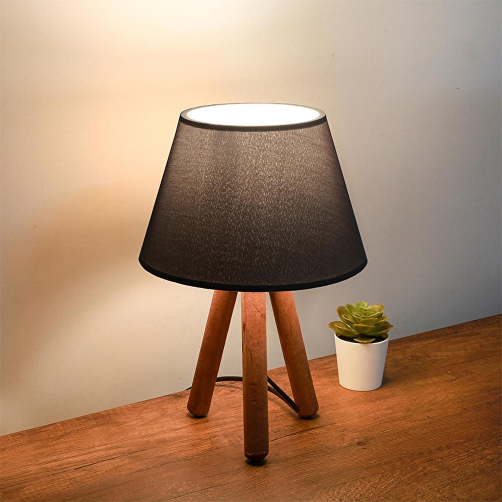 Homing Tasarım - Wooden Table Lamp with Fabric Shade, Energy-Efficient E27 Socket, Modern Home Decor
