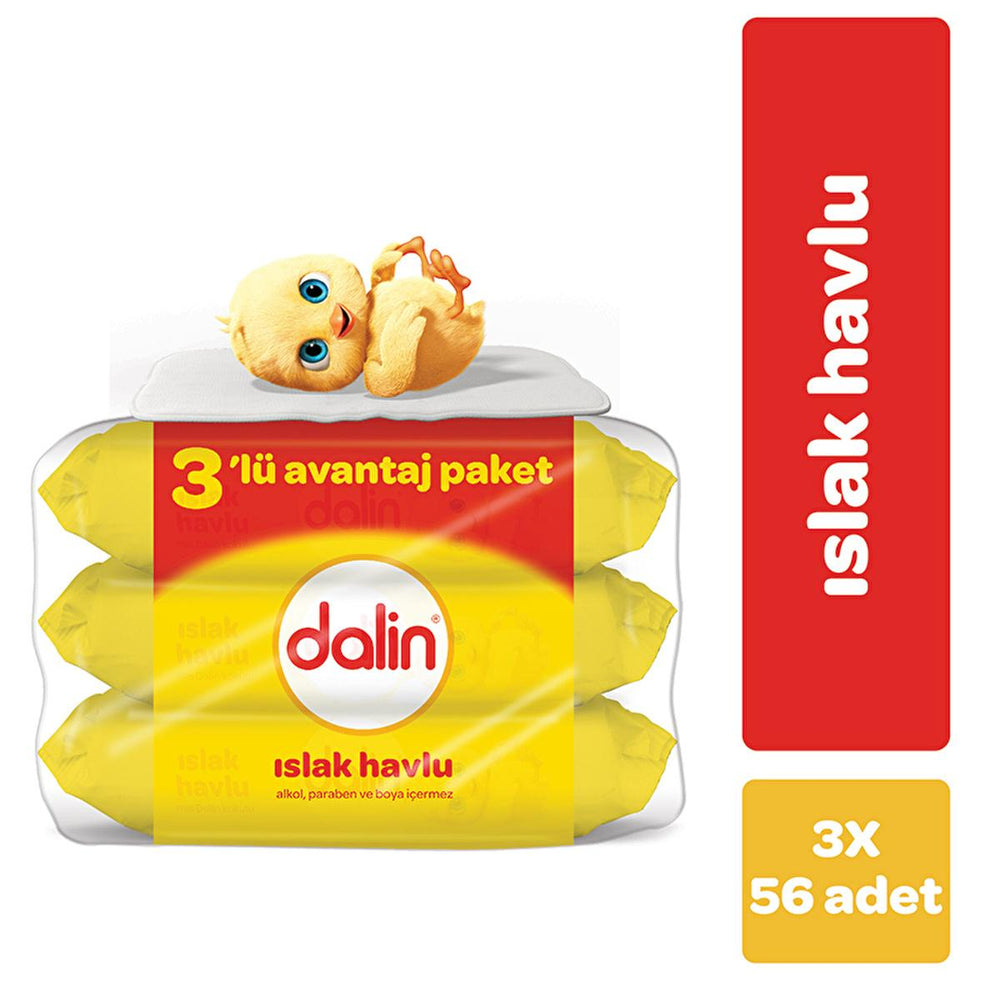 Dalin Klasik Baby Wet Wipes - Hypoallergenic & Dermatologically Tested, Soft & Gentle on Skin, 3x56 Count - Baby Care