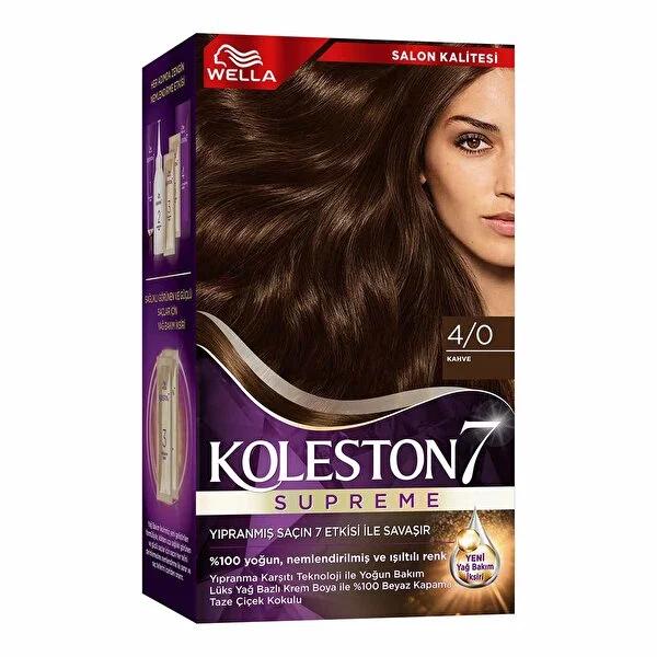Koleston Wella Supreme Hair Dye 4/0 Kahve - Intense, Moisturized, Water-Resistant Hair Color Koleston Wella Supreme Hair Dye - Intense & Long-Lasting hair dye, Koleston Wella Supreme, intense hair color, moisturized hair dye, water-resistant hair color, hair coloring kit, luxurious cream dye, Plex oil care technology, gray coverage, long-lasting hair color