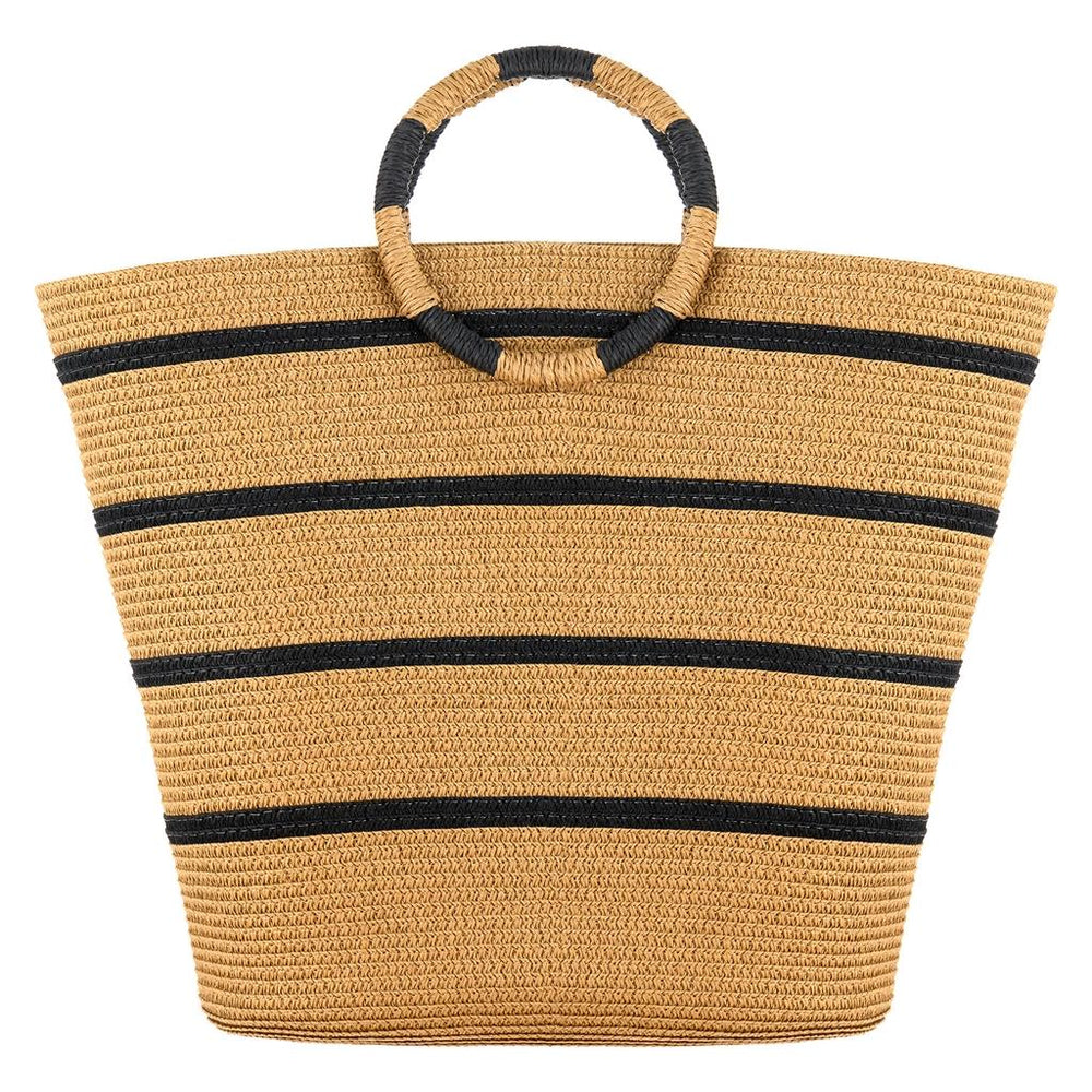 Eklips Beige Striped Straw Bag with Round Handle