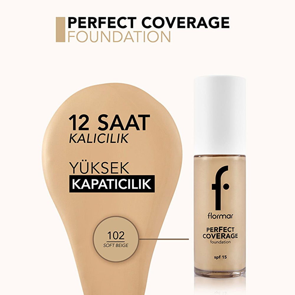 Flormar Perfect Coverage Foundation - Soft Beige (102) - Long-Lasting, SPF 15 - view 3