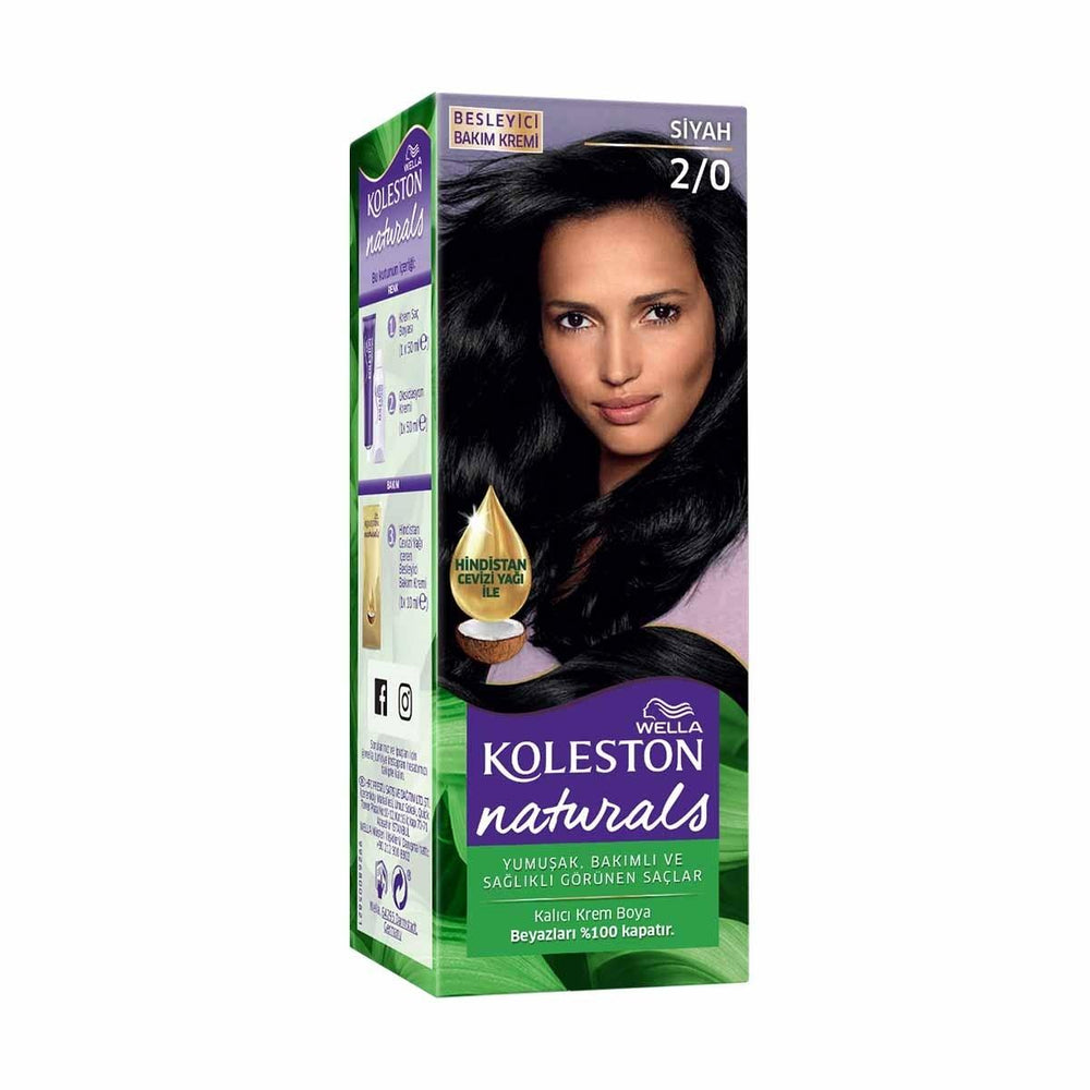 Wella Koleston Naturals 2/0 Intense Black Hair Dye: Long Lasting Color & Perfect Grey Coverage with Coconut Oil Wella Koleston Black Hair Dye: Grey Coverage & Coconut Oil black hair dye, hair color, grey coverage hair dye, long lasting hair color, Wella Koleston Naturals, at home hair dye, hair dye with coconut oil, permanent hair dye, hair color for grey hair, hair dye, hair coloring, grey hair solution, coconut oil hair treatment, at-home color, beauty, personal care, intense black, hair care, grey covera