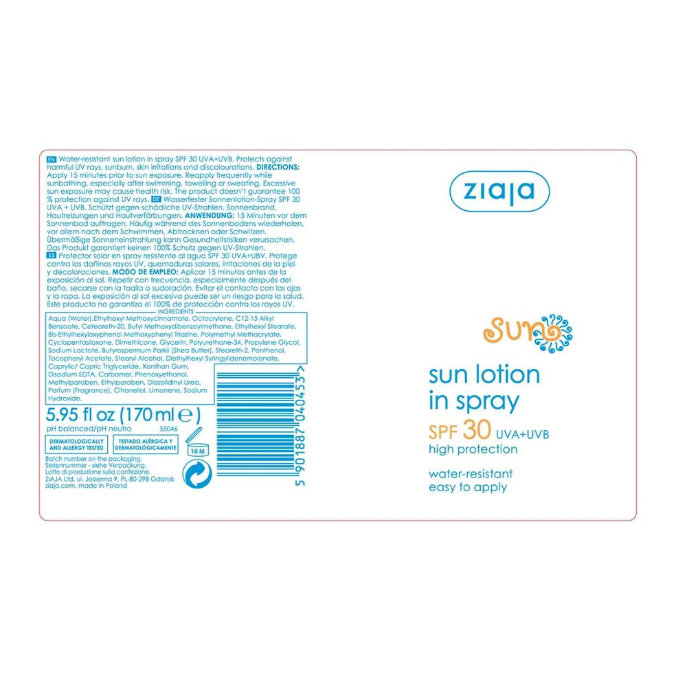 Ziaja Sun Lotion Spray SPF 30 High Protection 170 ml
