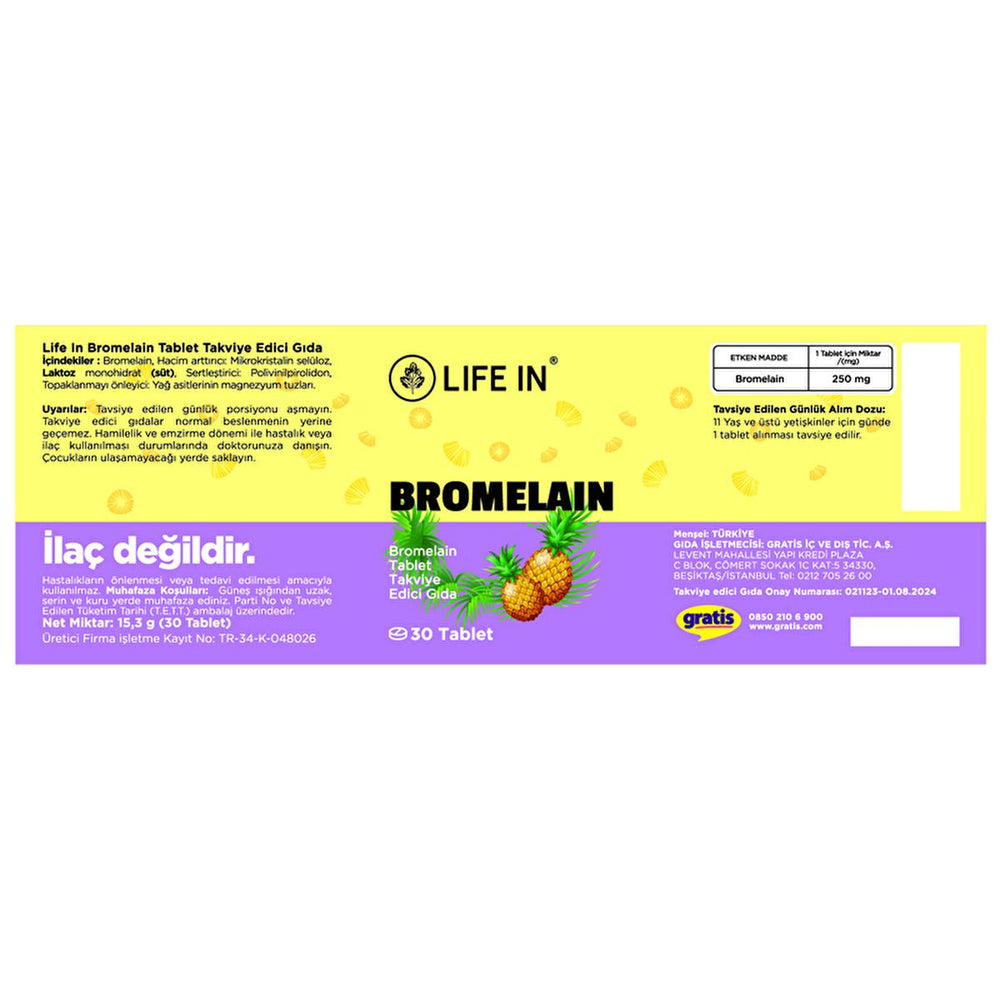 Life In Bromealin - Bromelain Supplement for Digestive Health, 30 Tablets - Vitamin & Supplement