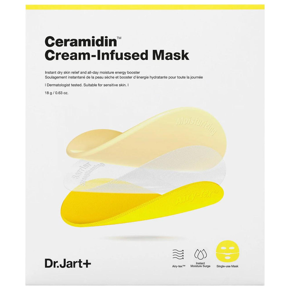 Dr.Jart+ Ceramidin Cream-Infused Mask - Hydrating Face Mask for Dry, Dull Skin - 24+ Hours Moisture, Barrier Strengthening Dr.Jart+ Ceramidin Mask - 24+ Hour Hydration Ceramide face mask, hydrating face mask, dry skin care, skincare for dullness, barrier-strengthening skincare, face masks, skincare, dryness relief, dullness treatment, hydration, skin barrier support, clean skincare, paraben-free, phthalate-free, mineral oil-free