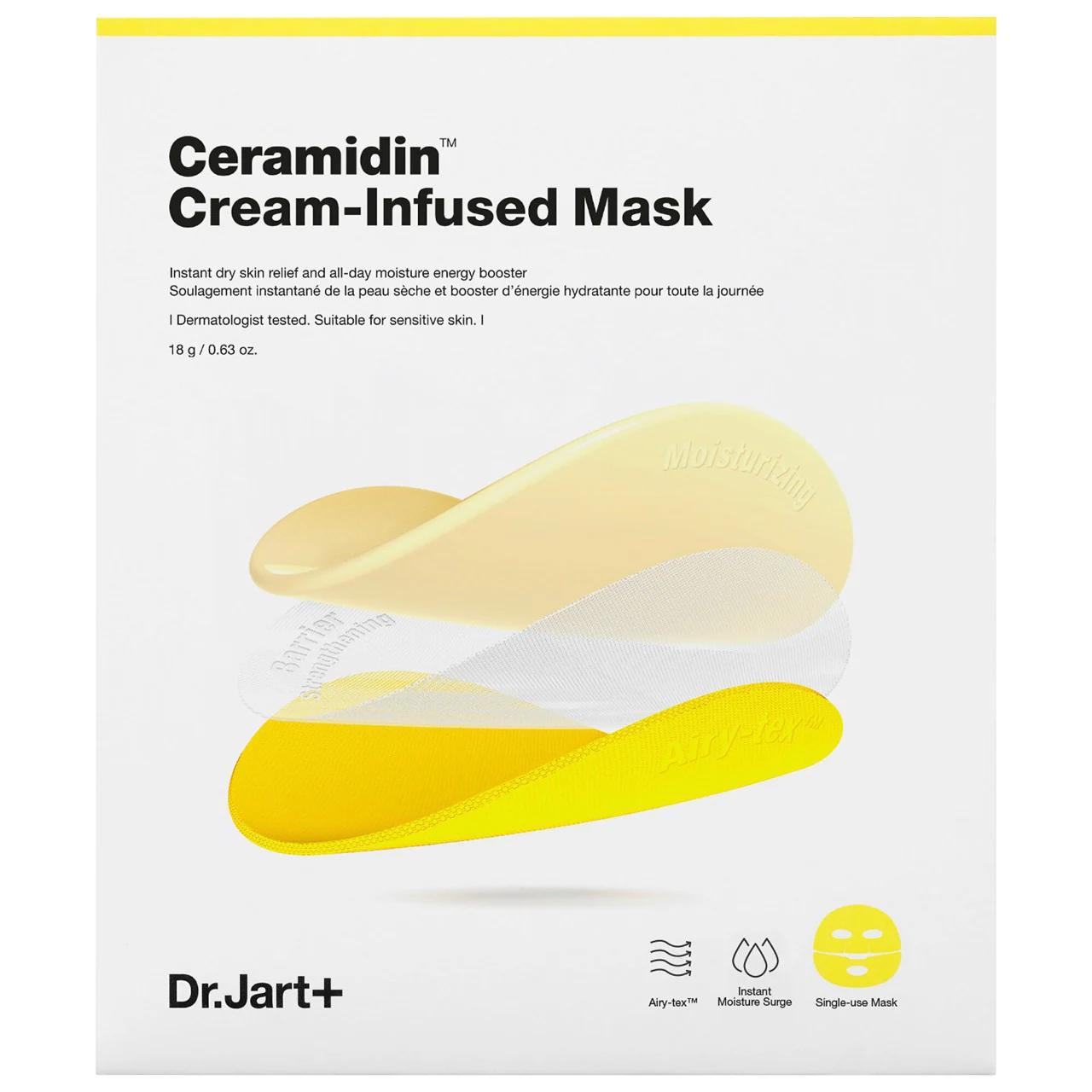 Dr.Jart+ Ceramidin Cream-Infused Mask - Hydrating Face Mask for Dry, Dull Skin - 24+ Hours Moisture, Barrier Strengthening Dr.Jart+ Ceramidin Mask - 24+ Hour Hydration Ceramide face mask, hydrating face mask, dry skin care, skincare for dullness, barrier-strengthening skincare, face masks, skincare, dryness relief, dullness treatment, hydration, skin barrier support, clean skincare, paraben-free, phthalate-free, mineral oil-free
