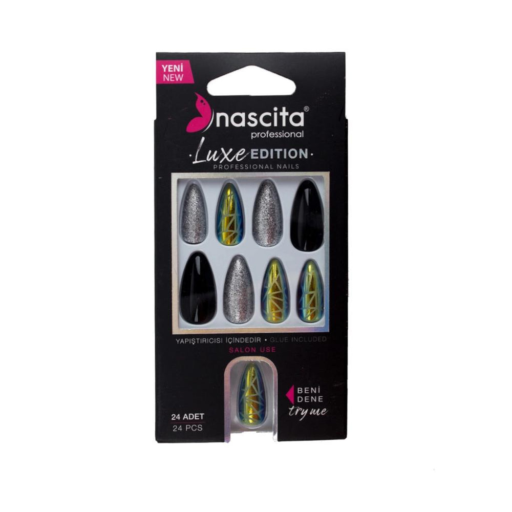 Nascita Luxe Edition Almond Silver Press-On Nails S281, 24 Pieces