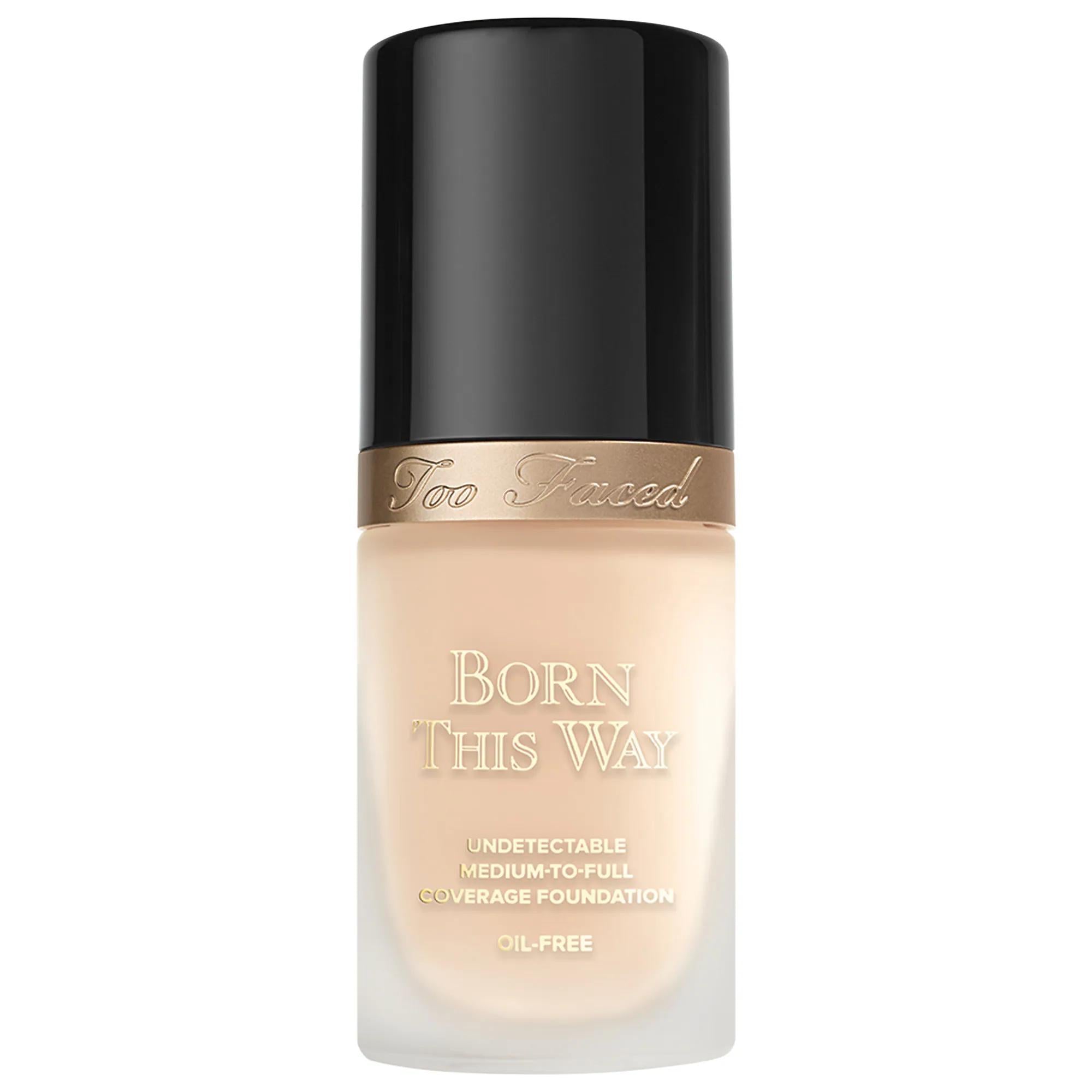 Too Faced Born This Way Natural Finish Longwear Liquid Foundation - Oil-Free, Vegan, Gluten-Free, and Cruelty-Free Too Faced Born This Way Foundation - Oil-Free & Long-Lasting liquid foundation, natural finish foundation, longwear foundation, oil-free foundation, non-comedogenic foundation, vegan cosmetics, gluten-free cosmetics, cruelty-free cosmetics, Too Faced, makeup, face makeup, foundation makeup, sensitive skin, natural look, long-lasting makeup, hydrating foundation
