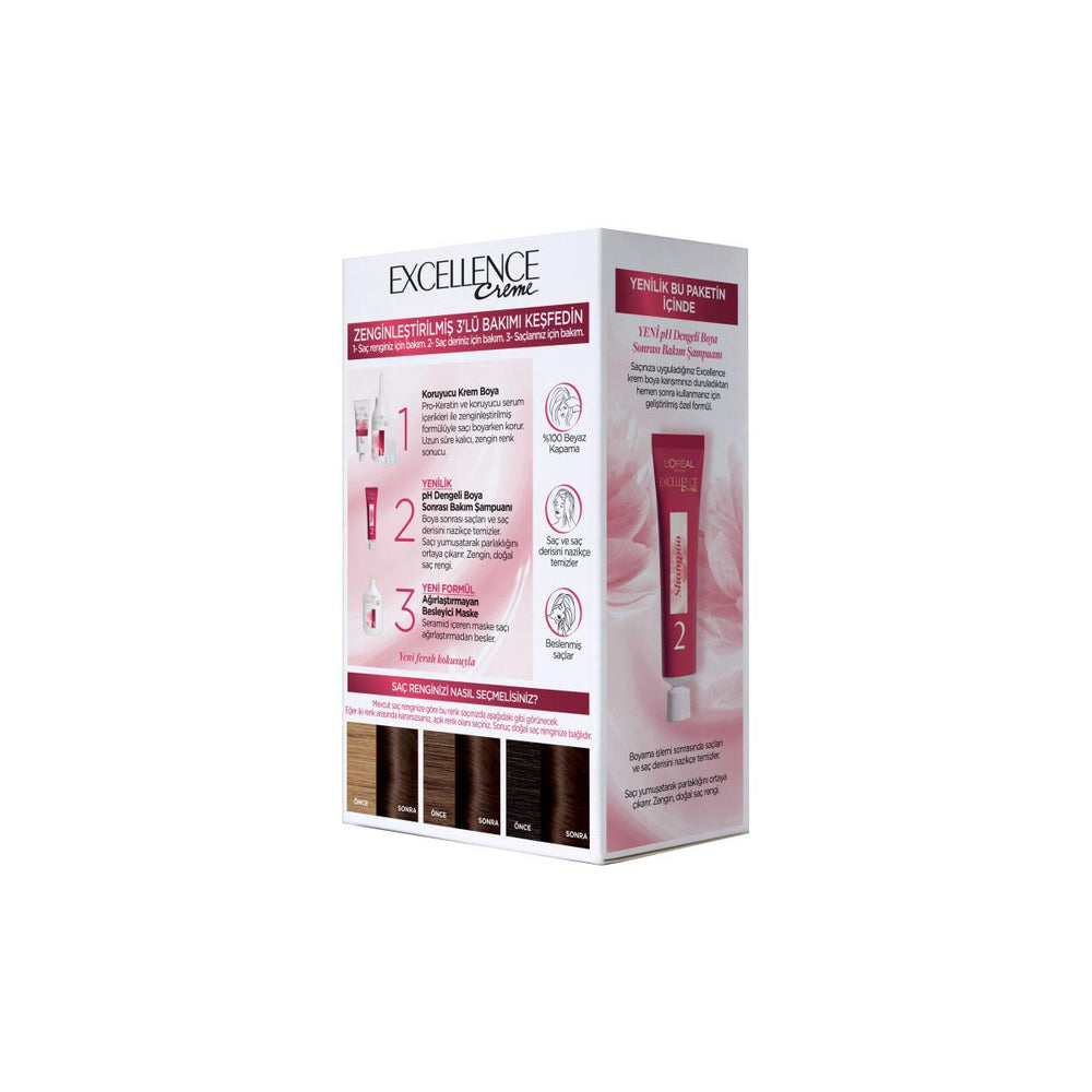 Loreal Paris Excellence Creme Hair Dye - 4 Koyu Kahve, 100% Grey Coverage, Nourishing Hair Color - view 2