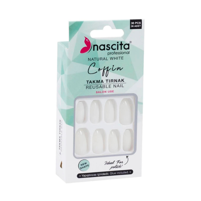 Nascita Natural White Coffin Press-On Nails 36 pcs