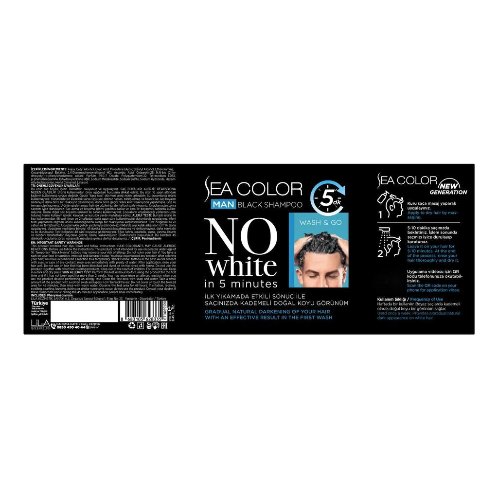 Sea Color Men's Black Shampoo for Gray Coverage 250 ml