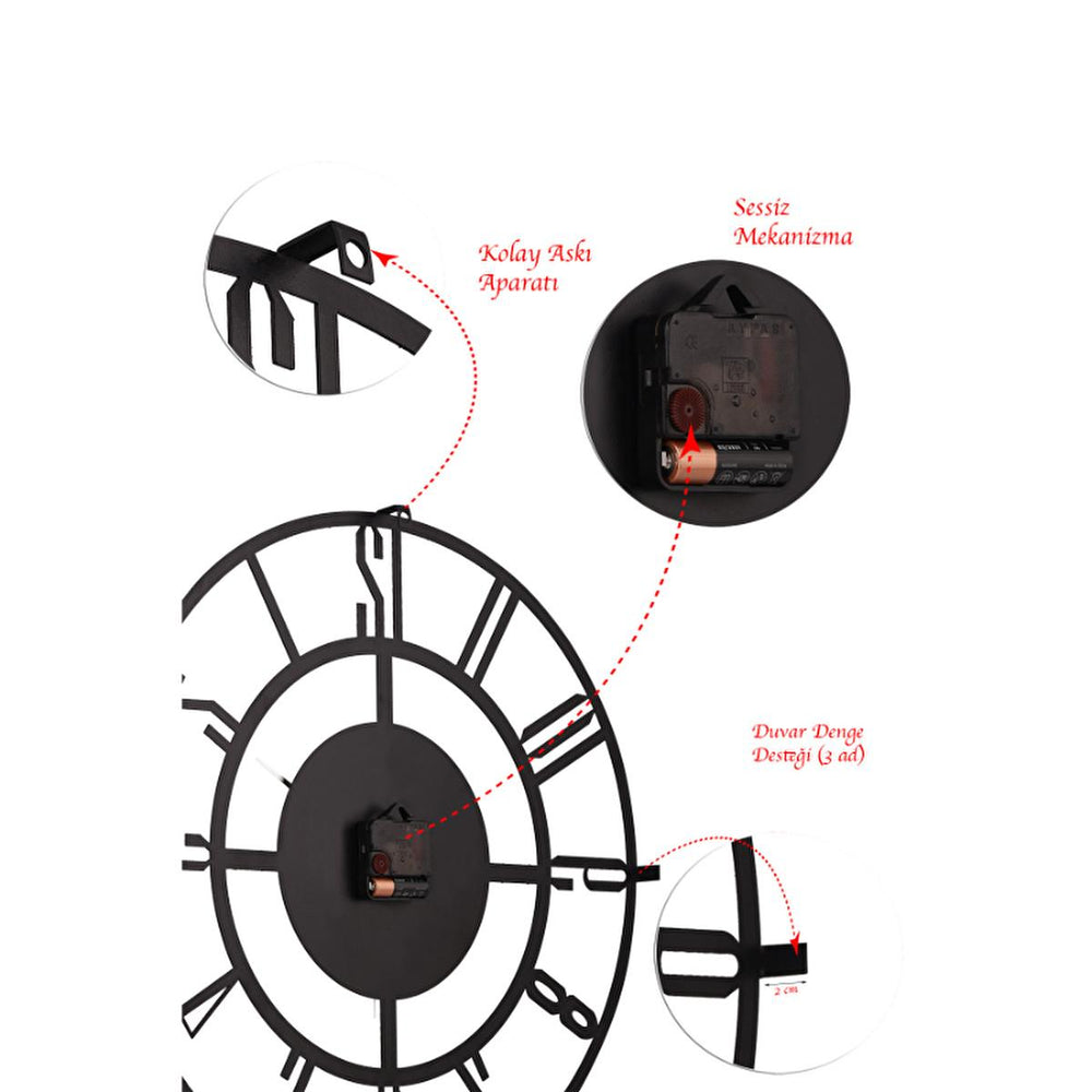 Muyika 50cm Metal Black Wall Clock - Silent Sweep Mechanism, Modern Decor