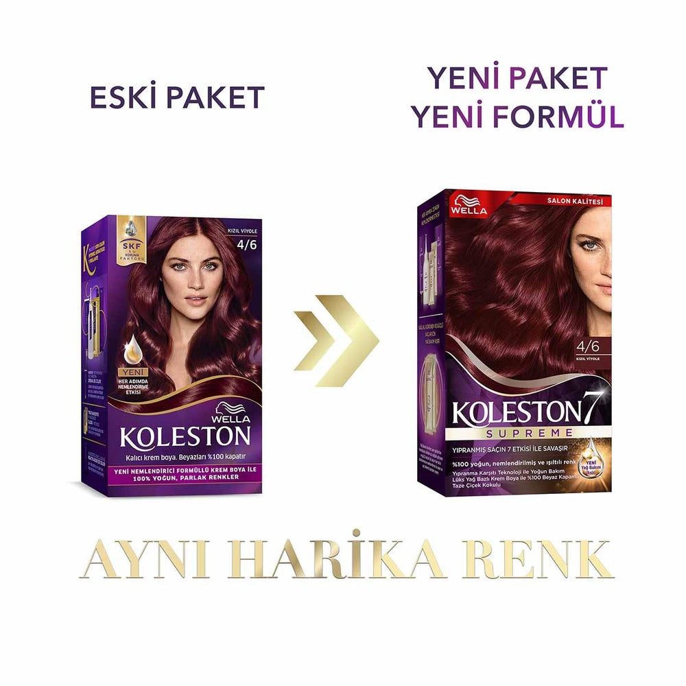 Wella Koleston Supreme 4/6 Kızıl Viyole: Radiant Red Violet Hair Dye Kit - Long Lasting Color, Intense Shine & Deep Conditioning Wella Koleston Red Violet Hair Dye: Long Lasting Color & Shine Wella Koleston hair dye, red violet hair color, at-home hair coloring kit, long lasting hair dye, hair color with conditioner, 4/6 Kızıl Viyole hair dye, permanent hair color, hair color maintenance, Wella hair color, red hair dye, violet hair dye, hair coloring, hair dye kit, at home hair color, hair color, hair dye, 