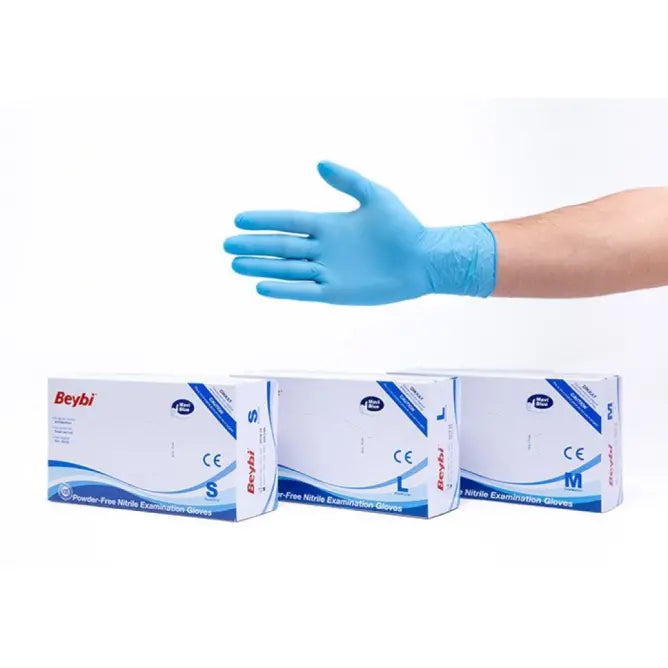 Beybi Powder-Free Nitrile Examination Gloves Blue 100 Count
