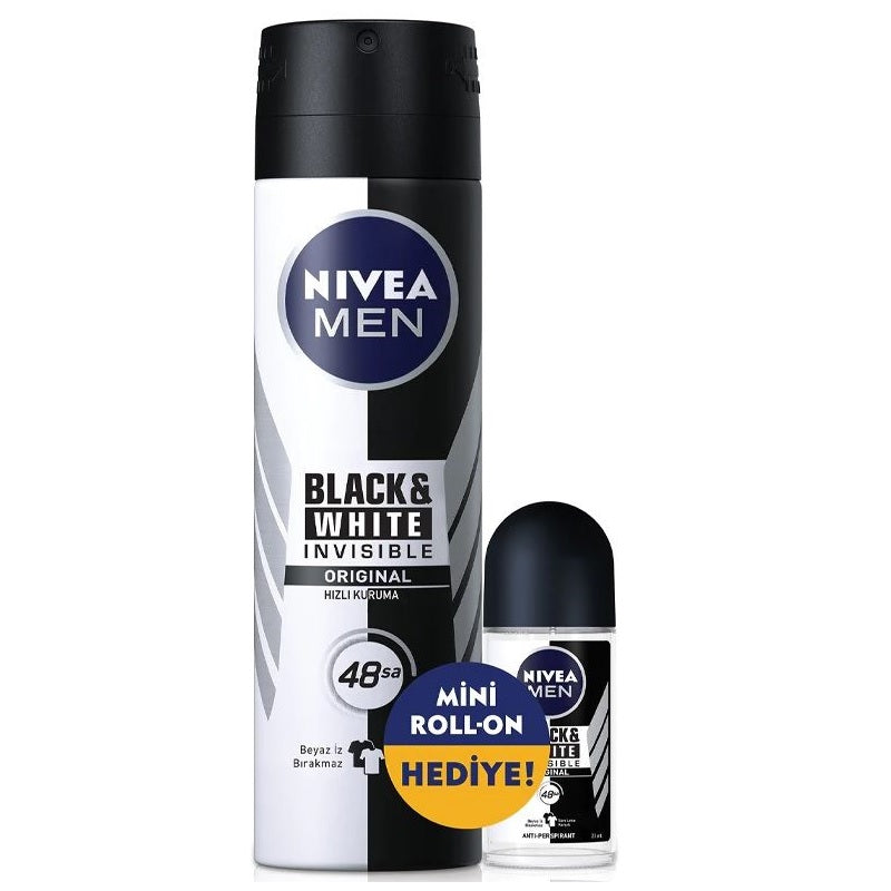 Nivea Black & White Invisible Deodorant & Roll-On Set 150ml