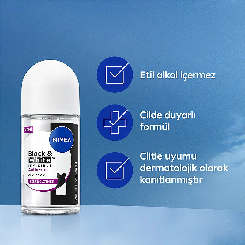 Nivea Black & White Authentic Deodorant Roll-On 50ml