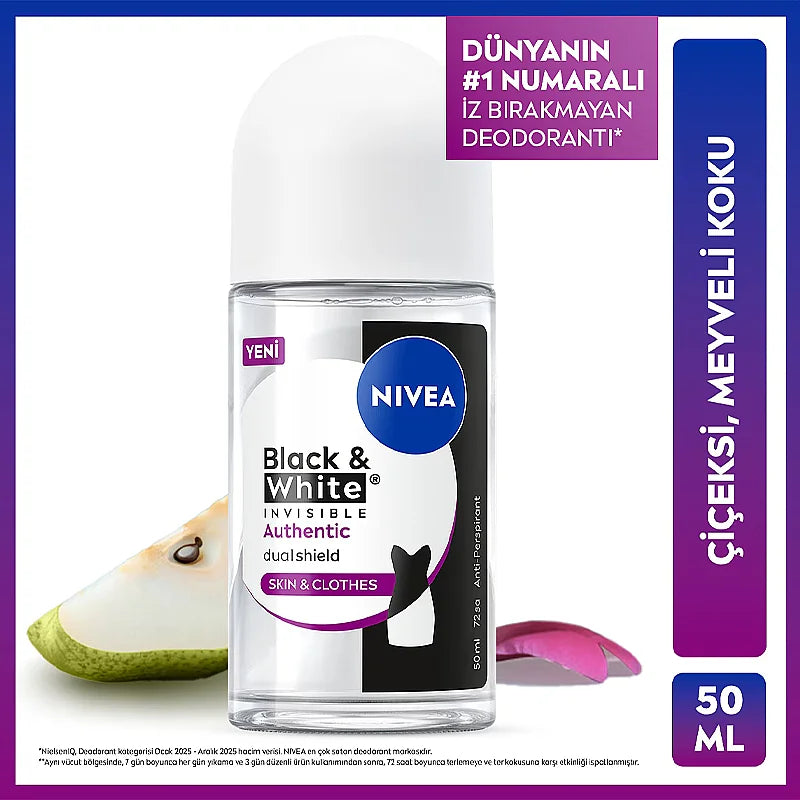 Nivea Black & White Authentic Deodorant Roll-On 50ml