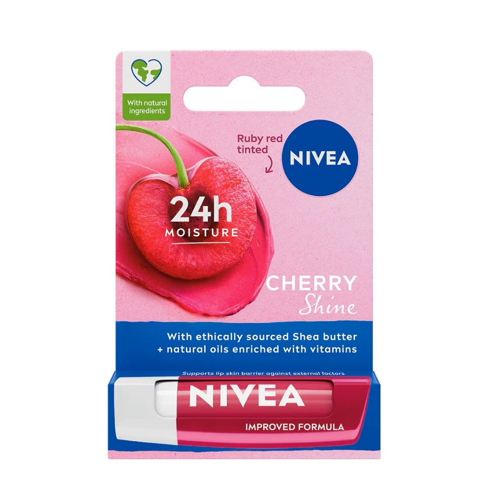 Nivea Fruity Shine Cherry Lip Balm for Shiny Hydration 4.8g