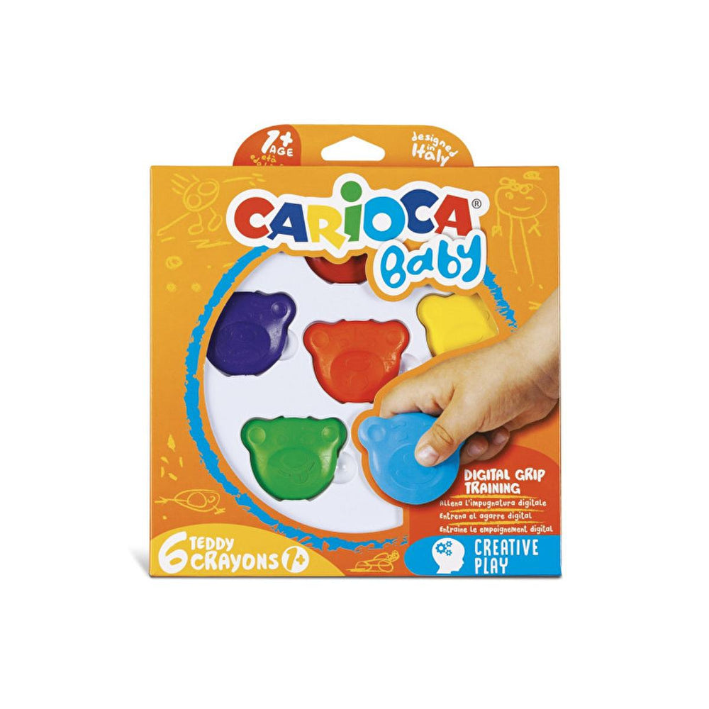 Carioca Teddy Bebek Crayons for Toddlers - 6 Non-Toxic Wax Crayons for Kids Aged 1+ Year - Toy