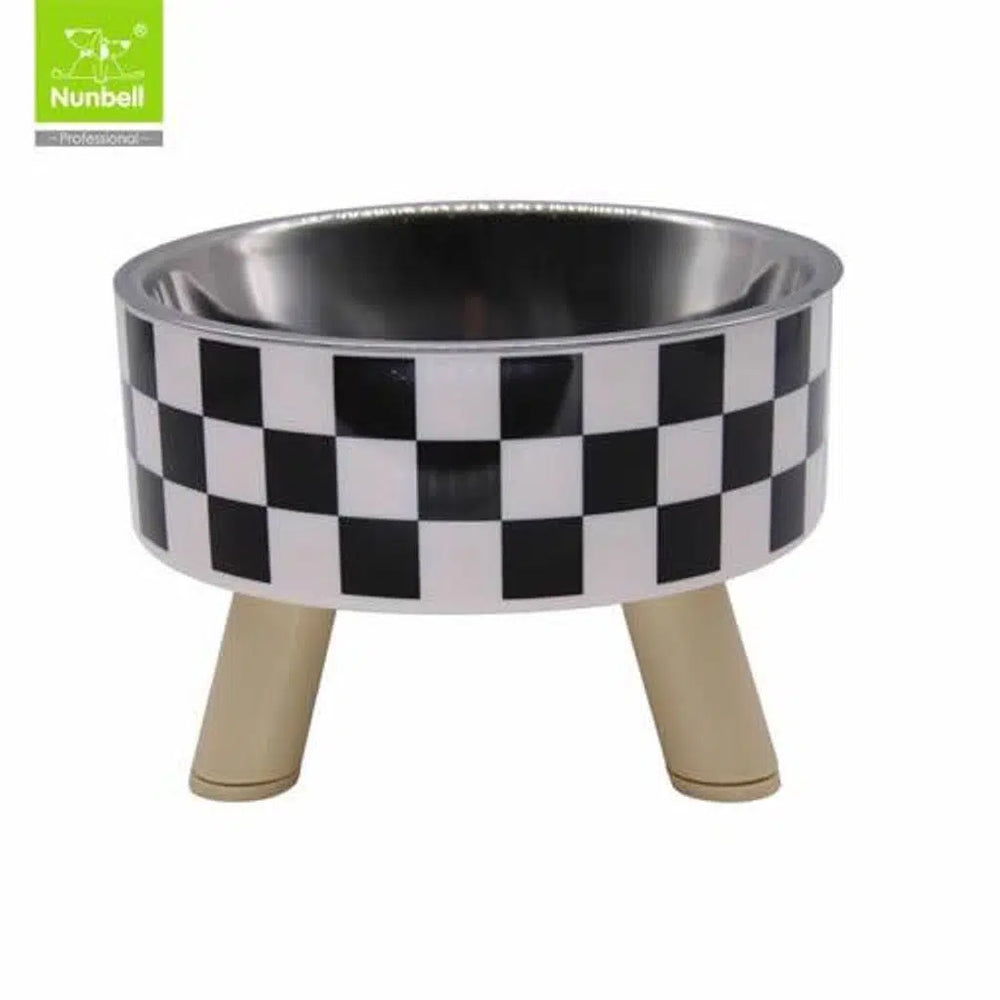 Nunbell Stainless Steel Pet Bowl Square Patterned Elevated 13.5cm
