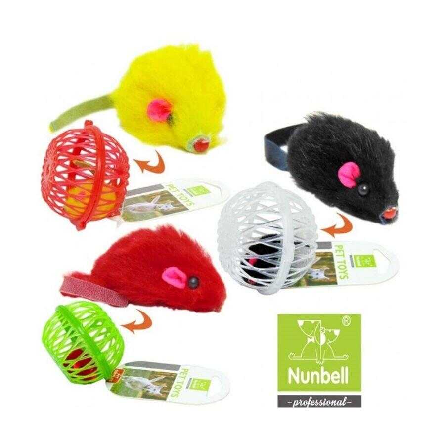 Nunbell Mouse in Cage Cat Toy Interactive Play 7 cm