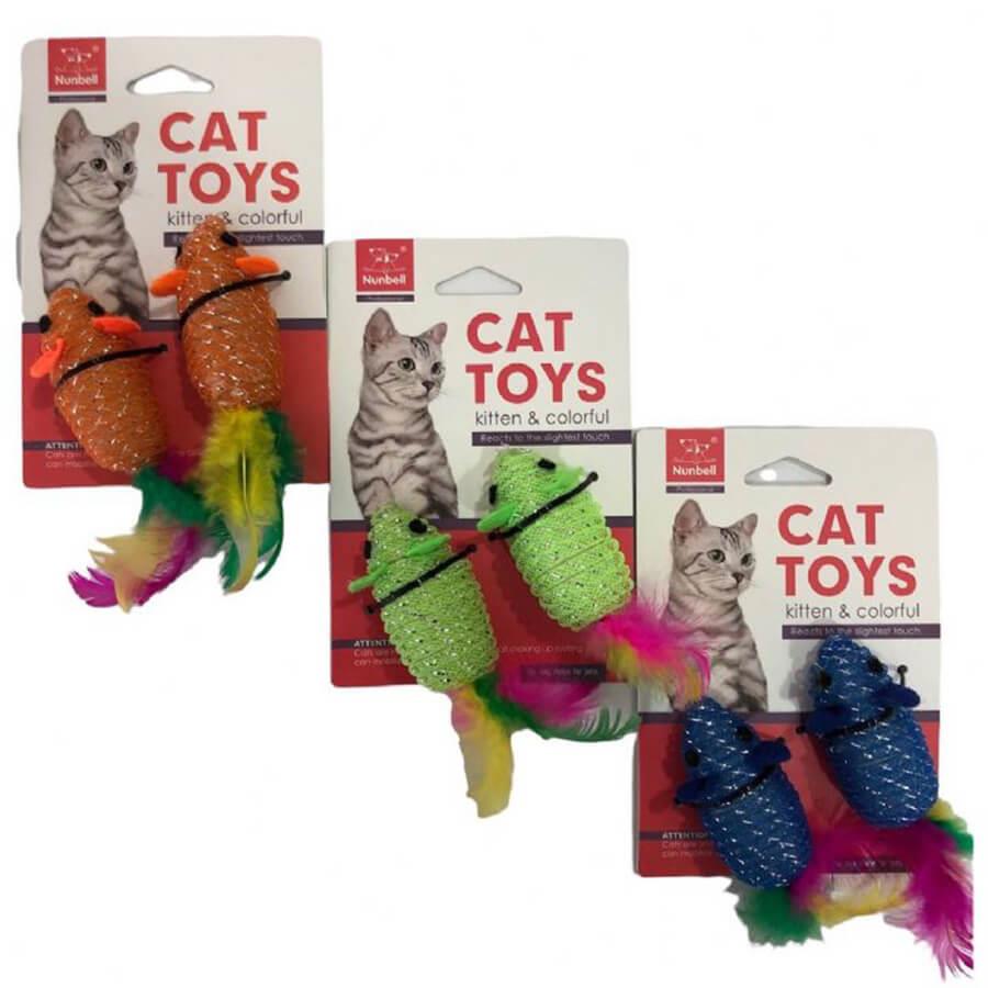 Nunbell Glitter Mouse Cat Toy Set for Active Play 2 Pack