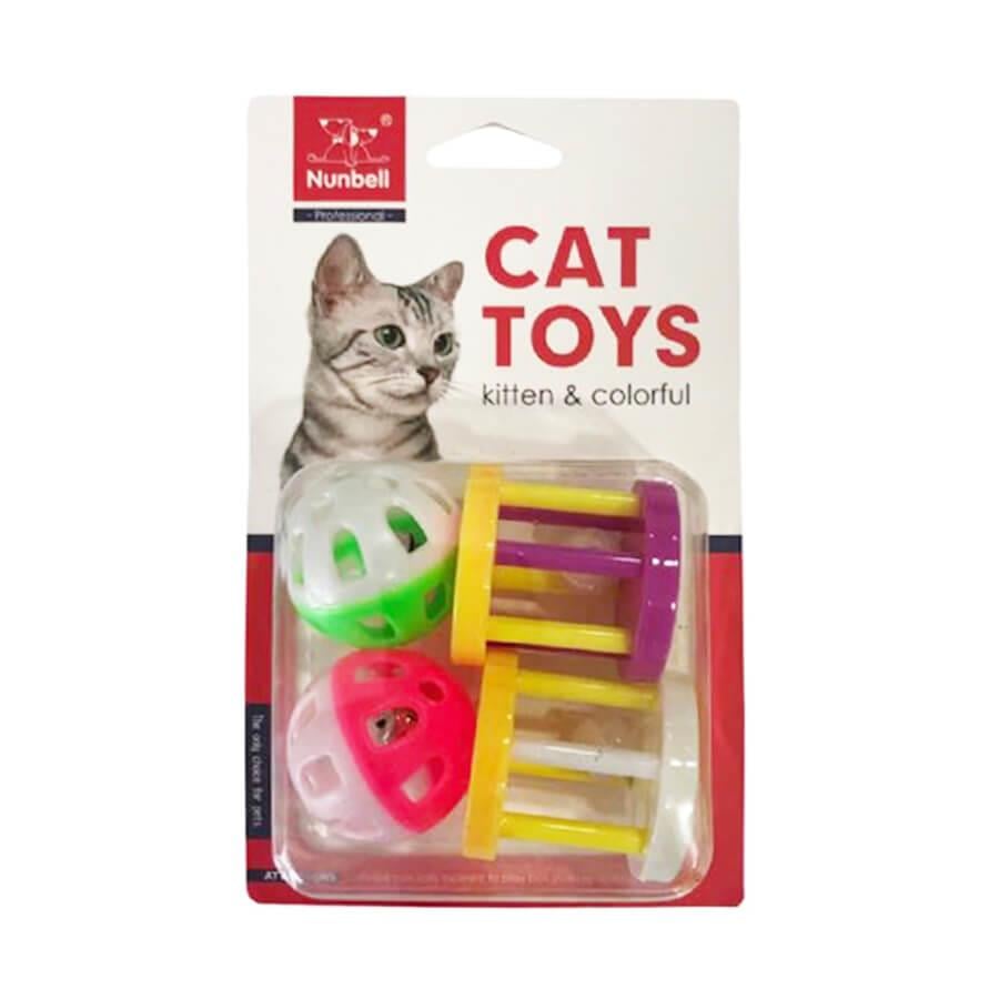 Nunbell 4-Piece Cat Toy Set with Bells and Rollers