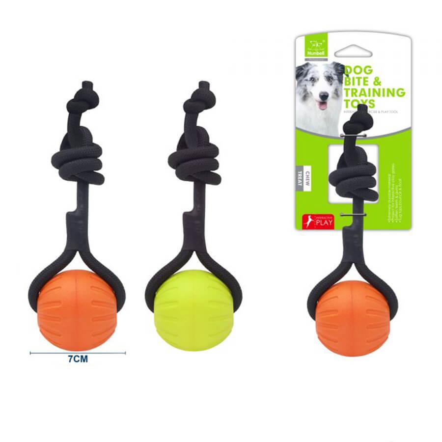 Nunbell Dog Rope Toy with 7cm Rubber Ball for Dental Care