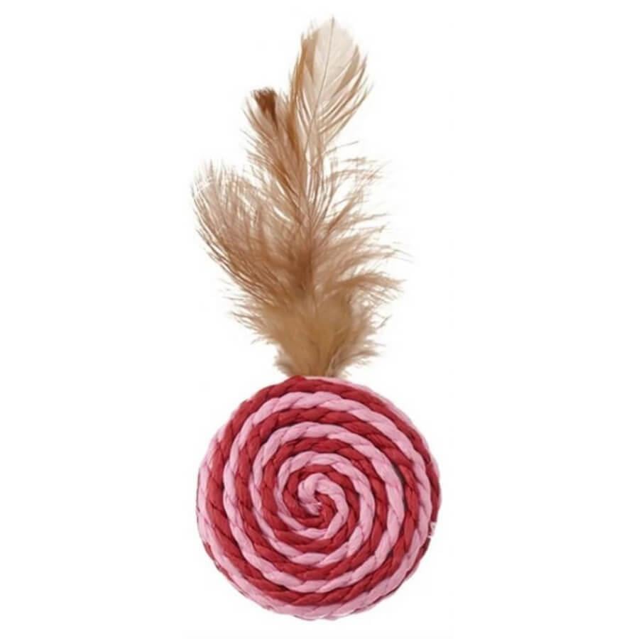 Nunbell Natural Round Cat Toy with Feather Tail 6cm