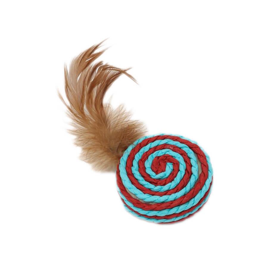 Nunbell Natural Round Cat Toy with Feather Tail 6cm