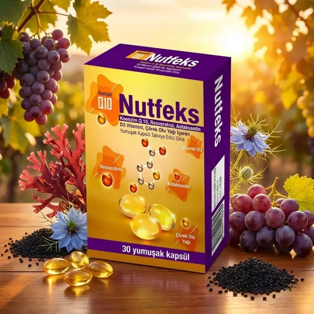 Nutfeks Coenzyme Q10 Resveratrol Astaxanthin Supplement 30 Softgels