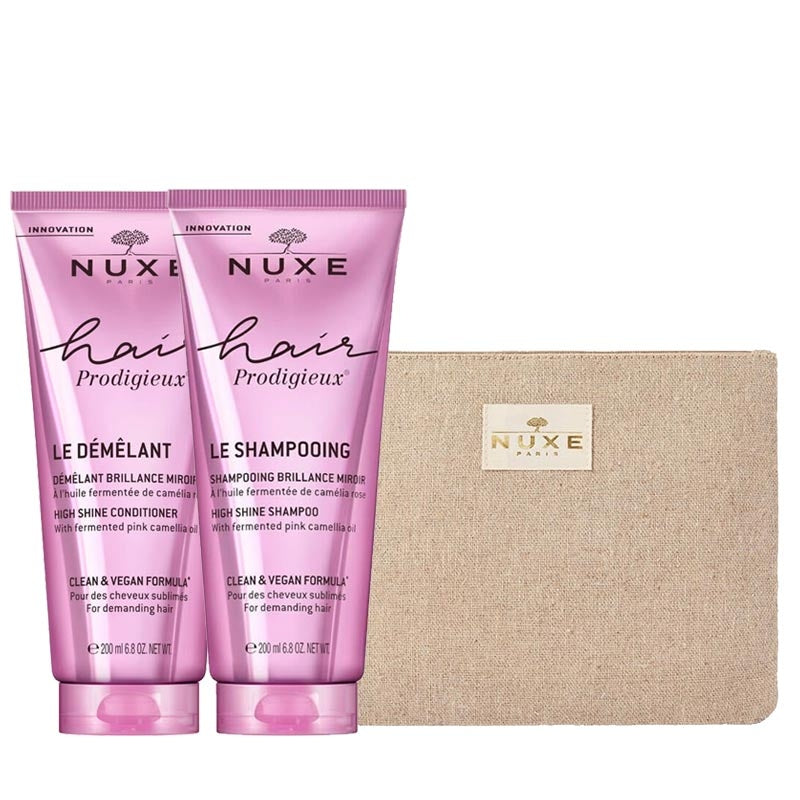 Nuxe Hair Prodigieux High Shine Set with Makeup Bag 200ml x 2