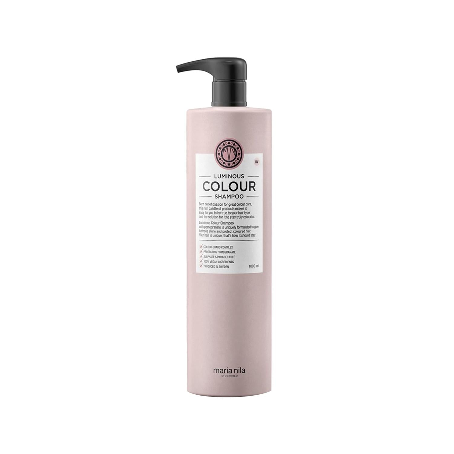 Maria Nila Luminous Color Sulfate-Free Shampoo for Color-Treated Hair - 1000 ml Maria Nila Sulfate-Free Shampoo for Colored Hair sulfate-free shampoo, color protection shampoo, Maria Nila Luminous Color, color-treated hair care, large volume shampoo, gentle hair care, color vibrancy, sulfate-free hair care, hair color maintenance, long-lasting hair color, sensitive scalp shampoo, Maria Nila shampoo, 1000 ml shampoo, luminous color enhancement