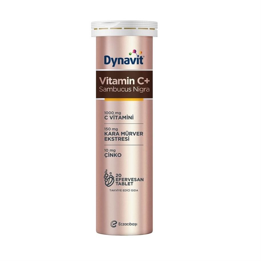 Dynavit Effervescent Vitamin C+ Sambucus Nigra Supplement - 20 Tablets - Boosts Immune System - Vitamin & Supplement
