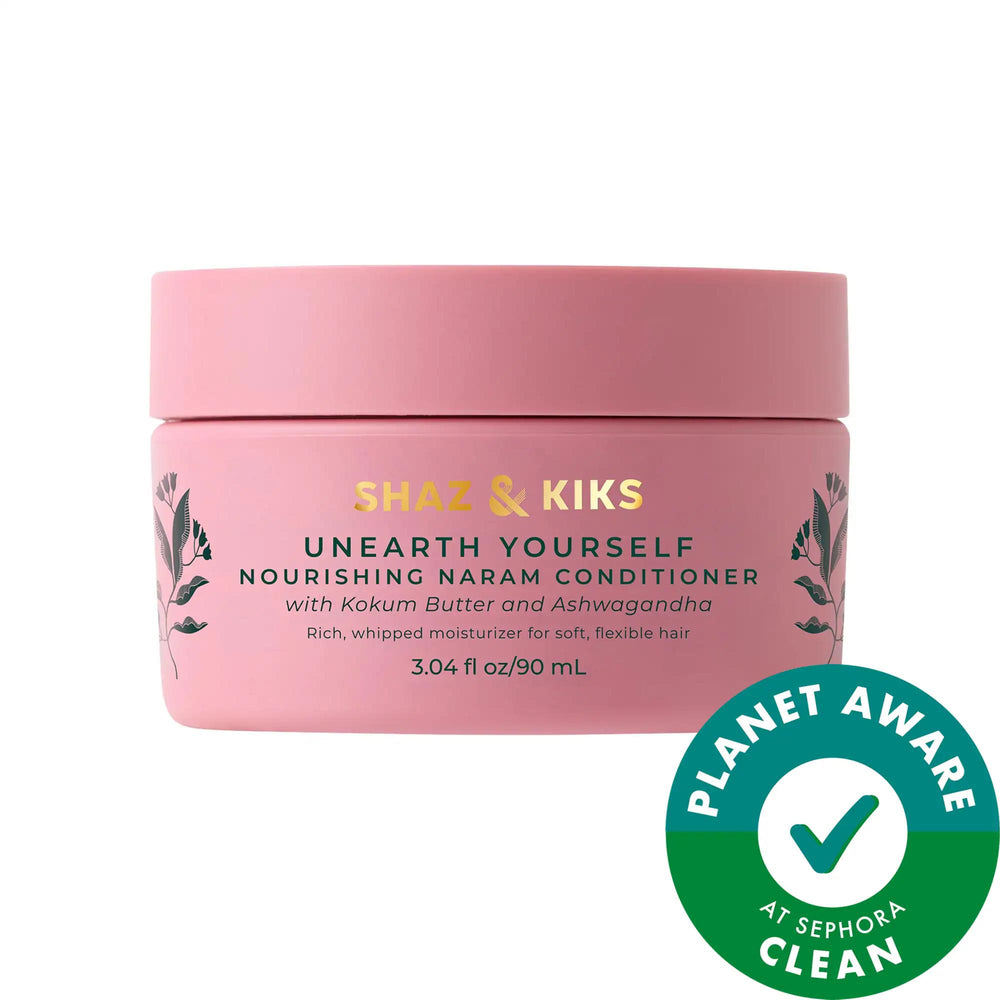 SHAZ & KIKS Mini Nourishing Naram Conditioner - Vegan Hair Care, Natural Moisturizer, Cruelty-Free, Ayurvedic Hair Conditioner SHAZ & KIKS Mini Nourishing Conditioner - Vegan & Cruelty-Free hair conditioner, vegan hair care, natural hair moisturizer, cruelty-free hair products, Ayurvedic hair care, clean beauty, sustainable beauty, gluten-free, sulfate-free, paraben-free, phthalate-free, Kokum Butter, Ashwagandha, Ayurvedic Oil Blend, hair nourishment, hair strengthening, moisturizing conditioner