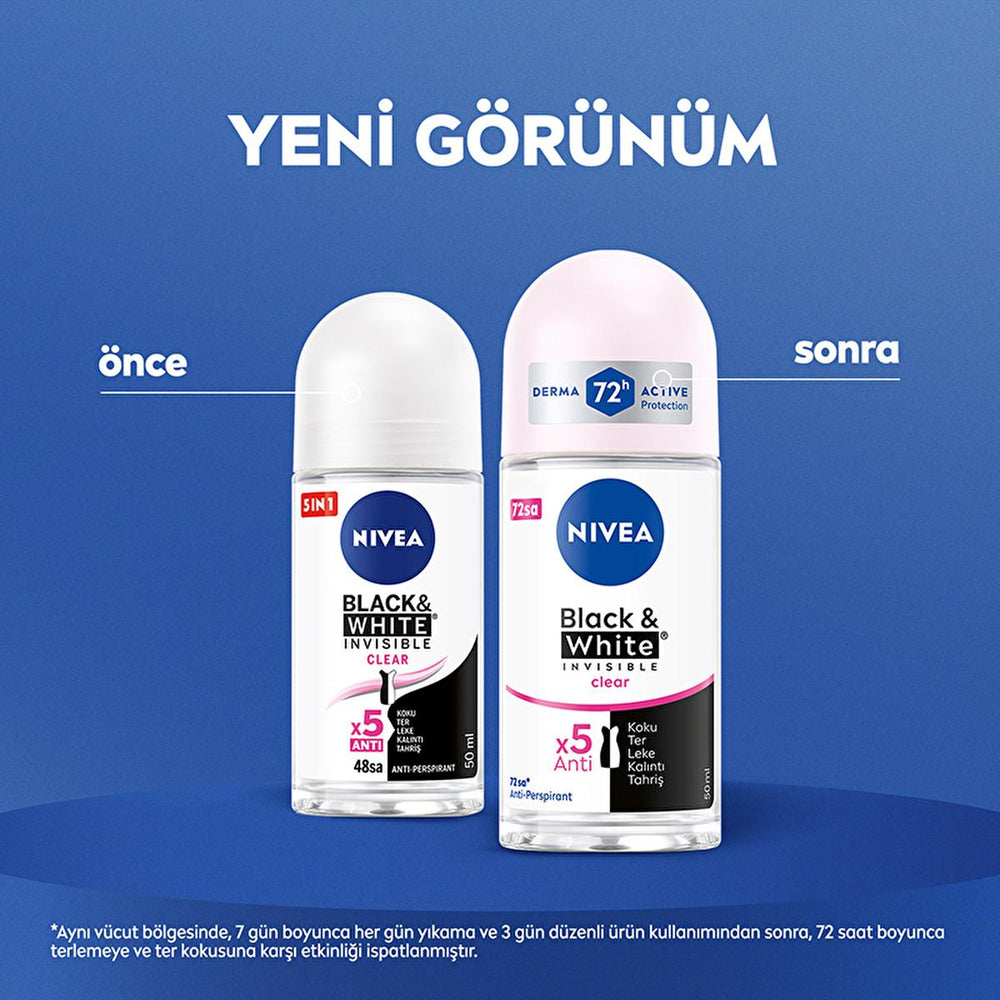 Nivea Women's Roll-On Deodorant Black & White Invisible Clear - Long Lasting Anti-Perspirant Protection - Deodorant
