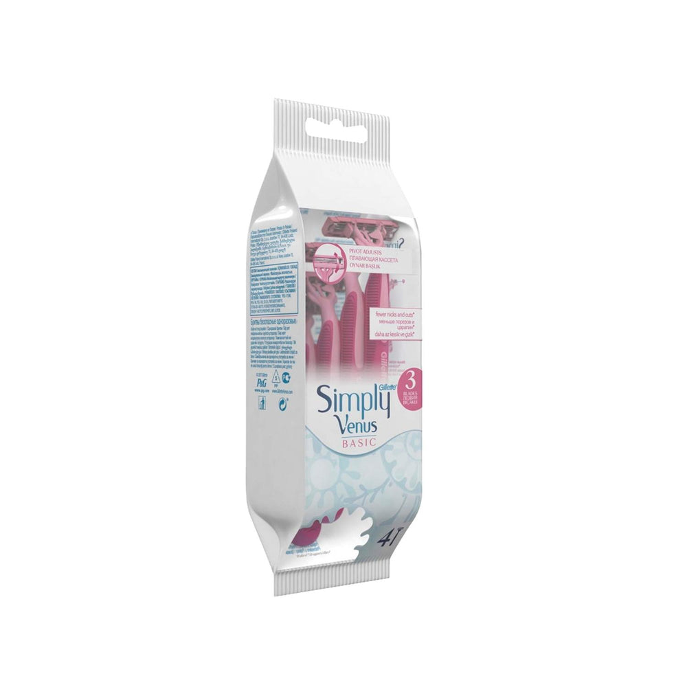Gillette Venus Simply 3 Basic Disposable Razors for Women - Pack of 4, Convenient and Effective Shaving Solution Gillette Venus Simply 3 Basic Razors - Women's Shaving Essentials Disposable razors for women, Gillette Venus razors, Women's shaving razors, Simple shaving solutions, Affordable women's grooming products, Women's grooming, Shaving essentials, Travel grooming, Disposable shaving razors, Women's personal care, Gillette Venus Simply 3, Pack of 4 razors, Convenient shaving, Effective shaving solutio