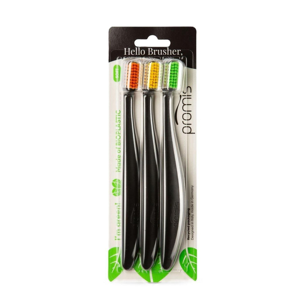 Promis Black Toothbrush Set with Soft Bristles 3-Pack