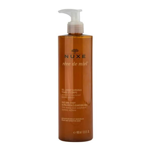 Nuxe Reve de Miel: Gentle Face & Body Wash for Sensitive Skin - Natural, Honey-Infused Cleanser, Paraben-Free Soothing Cleansing Gel (13.53 fl oz) Nuxe Reve de Miel: Gentle Face & Body Wash for Sensitive Skin Nuxe Reve de Miel, gentle face wash, sensitive skin body wash, natural skincare, paraben free cleanser, honey face wash, family body wash, soothing cleansing gel, face wash, body wash, cleanser, sensitive skin, natural, paraben free, honey, family, soothing, plant-based, hydrolipidic film, moisturizing