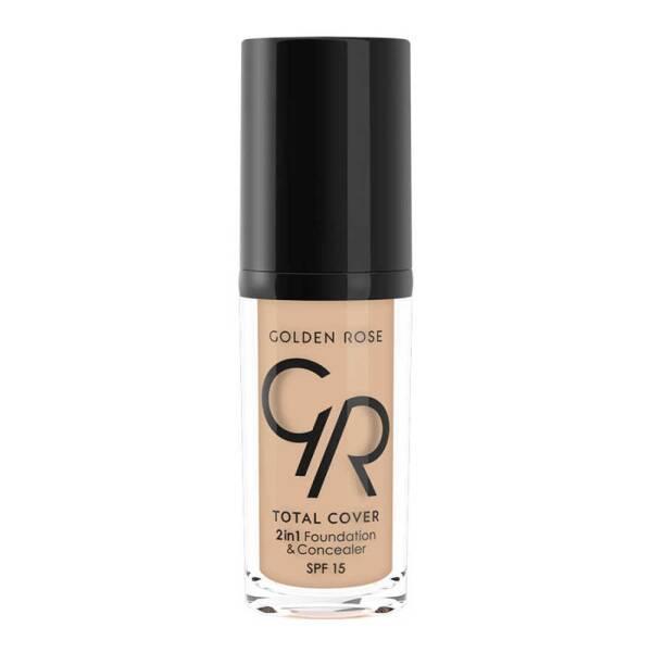 Golden Rose Total Cover 2 in 1 Foundation & Concealer - Oil-Free, SPF 15, Vitamin E - 30ml - Foundation