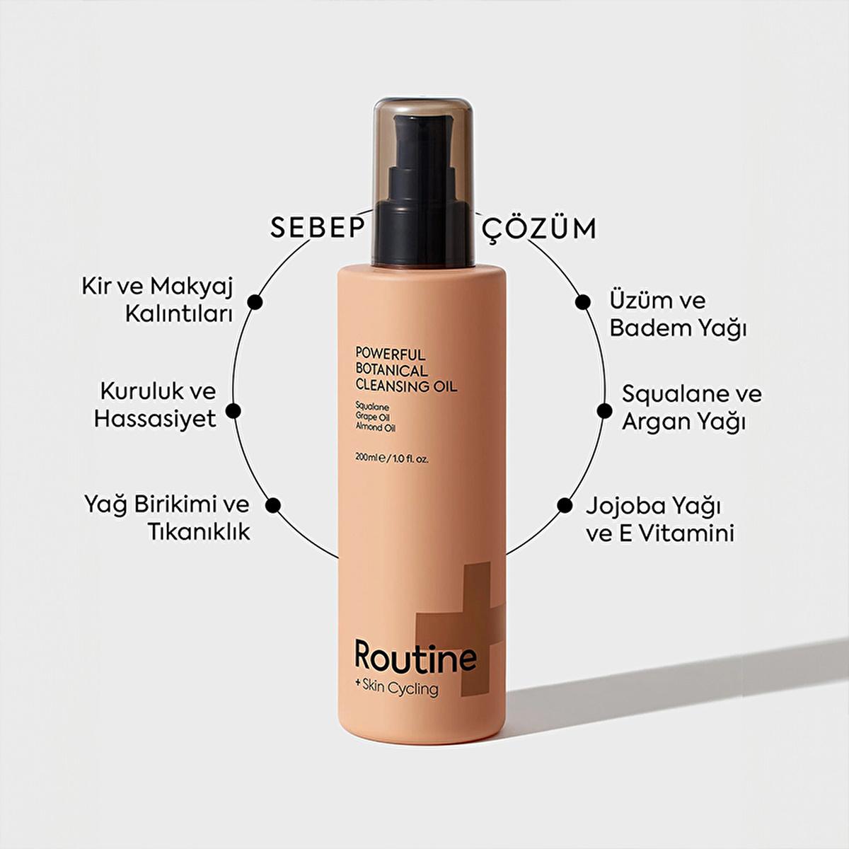 Routine+ Botanik Makyaj ve Yüz Temizleme Yağı 200 ml - Natural Face Cleanser & Makeup Remover for Sensitive Skin Routine+ Botanik Cleansing Oil - Natural Makeup Remover botanical cleansing oil, natural face cleanser, vegan skincare, sensitive skin friendly, makeup remover, cruelty-free beauty products, paraben-free, synthetic fragrance-free, PEG-free, gentle skincare, nourishing cleanser