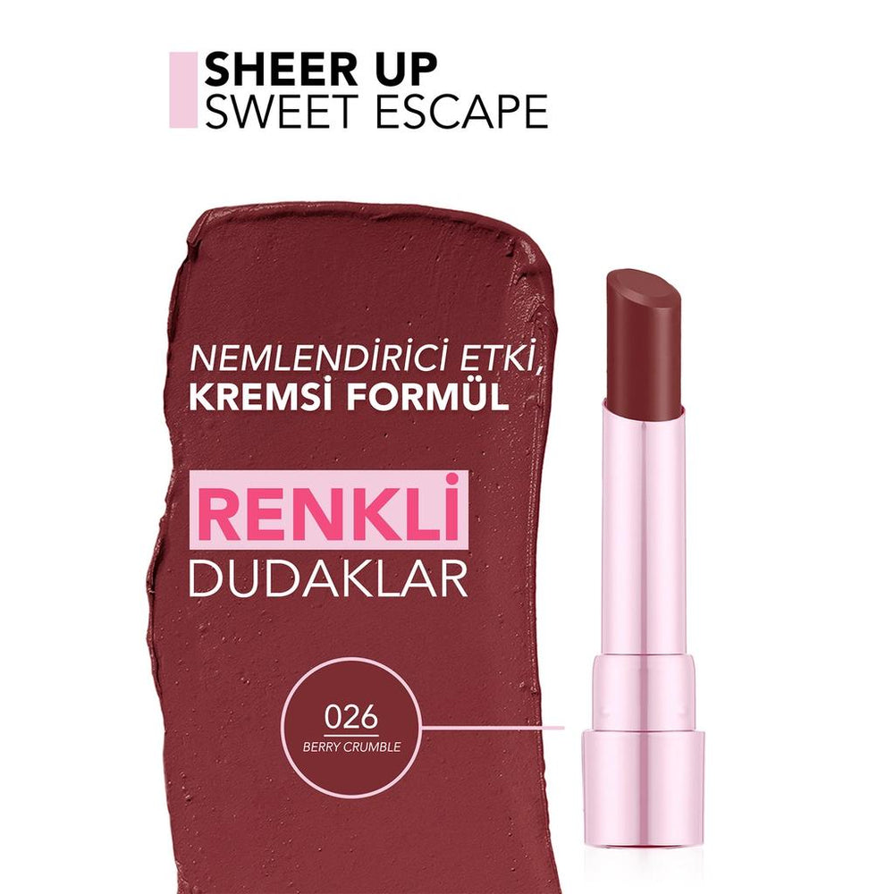 Flormar Sheer Up Lipstick 026 Berry Crumble for Shiny Lips