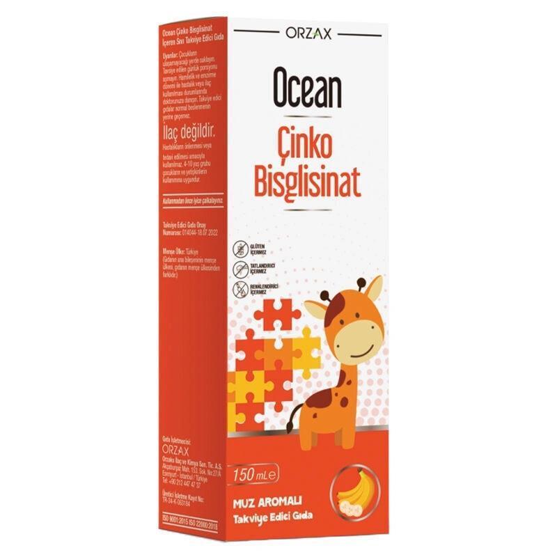 Ocean Zinc Supplement Syrup for Children - Banana Flavor, 5mg Zinc per 5ml Serving, 150ml - Vitamin & Supplement